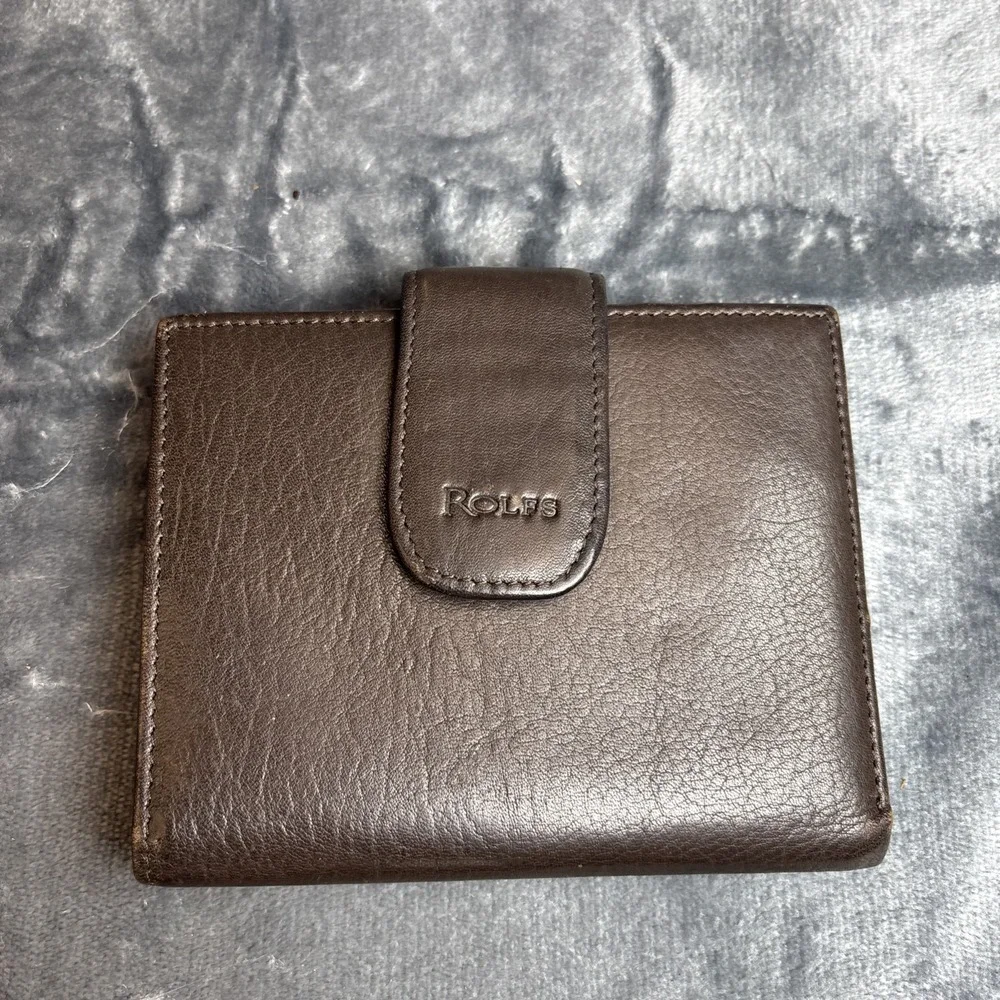 Vintage Men Rolfs Cowhide Leather Bifold Wallet Brown Coin Purse Snap 4.25x5.25